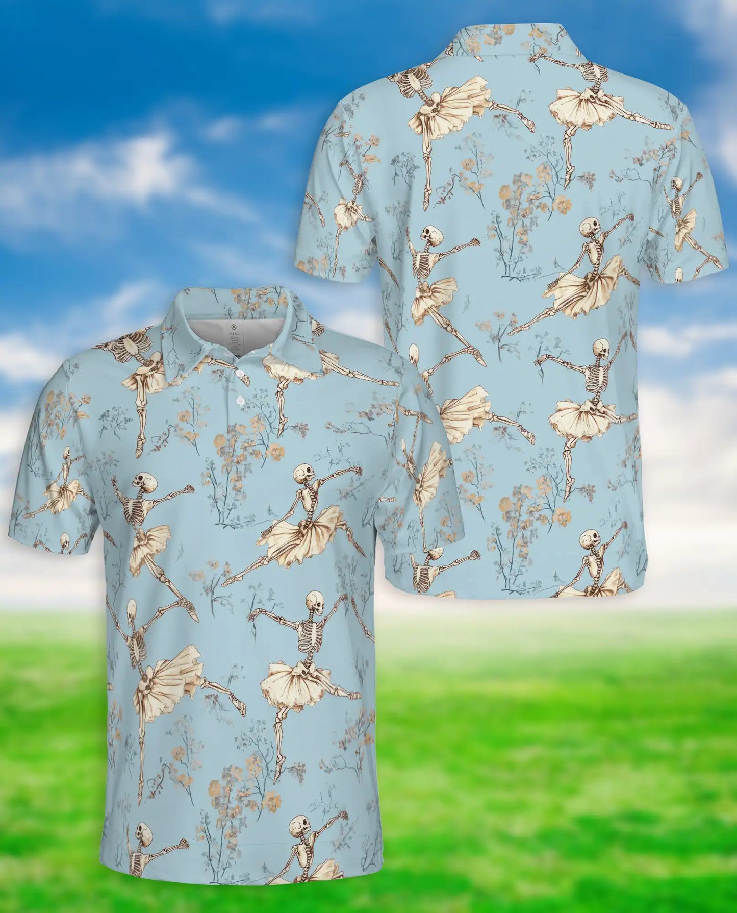 Dancing Skeleton Polo Shirt for Men – Vintage Ballet Gothic Style | Azhobbyshop