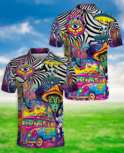 Psychedelic Alien 3D Polo Shirt for Men – Trippy UFO & Hippie Van Print | Azhobbyshop