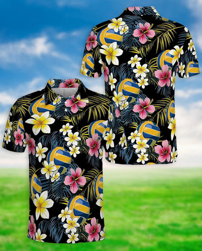 Volleyball Flower 3D Polo Shirt for Men – Tropical Sport Floral Style | Azhobbyshop
