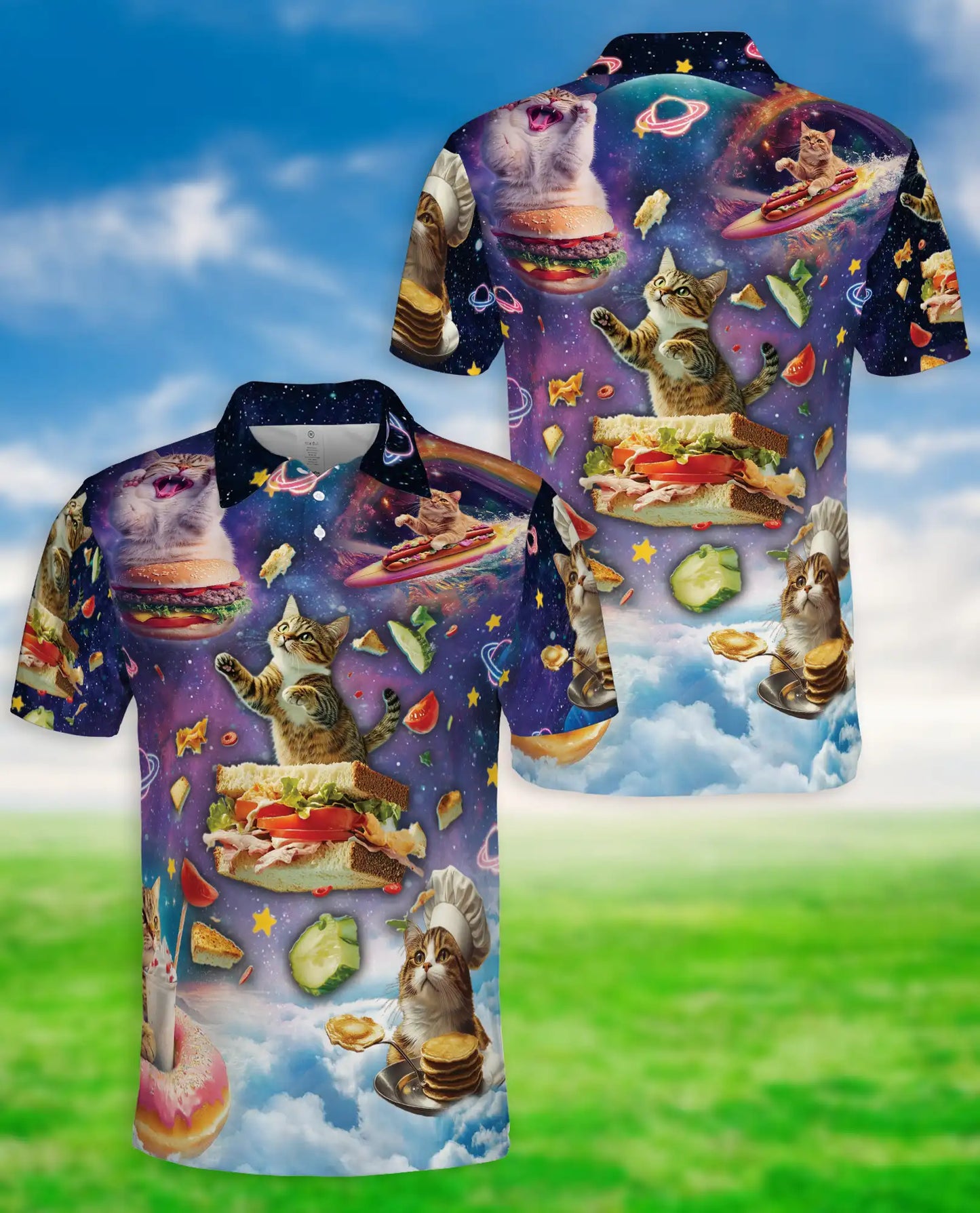 Cosmic Cat Polo Shirt- Funny Space Cat Lover Galaxy Style | Azhobbyshop
