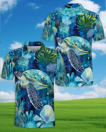 Sea Turtle Ocean Polo Shirt – Underwater Coral Reef Design | Azhobbyshop