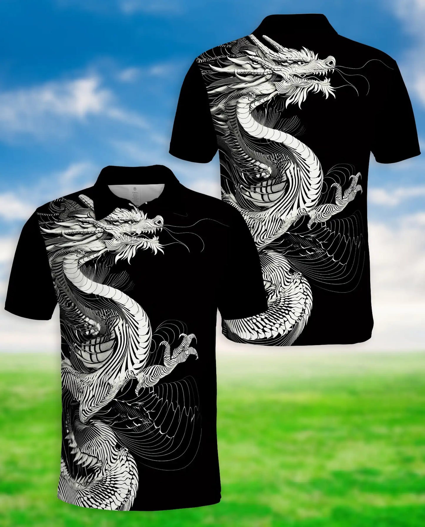 Black White Dragon Art Polo Shirt | Azhobbyshop