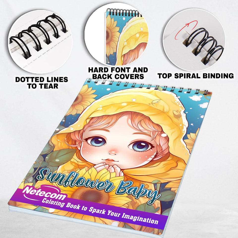Sunflower Baby Spiral Bound Coloring Book, Unleash Your Creativity with 30 Adorable Coloring Pages, Bringing Together Babies and Sunflowers in Whimsical Artwork