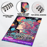 Stress Relief Anime Space Girl Spiral Bound Coloring Book, Find Inner Peace with 30 Meditative Coloring Pages, Depicting Anime Space Girls in Tranquil Cosmic Settings
