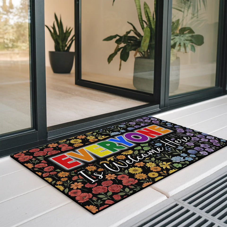 Rainbow Wildflower Doormat – Everyone Is Welcome Here Mat