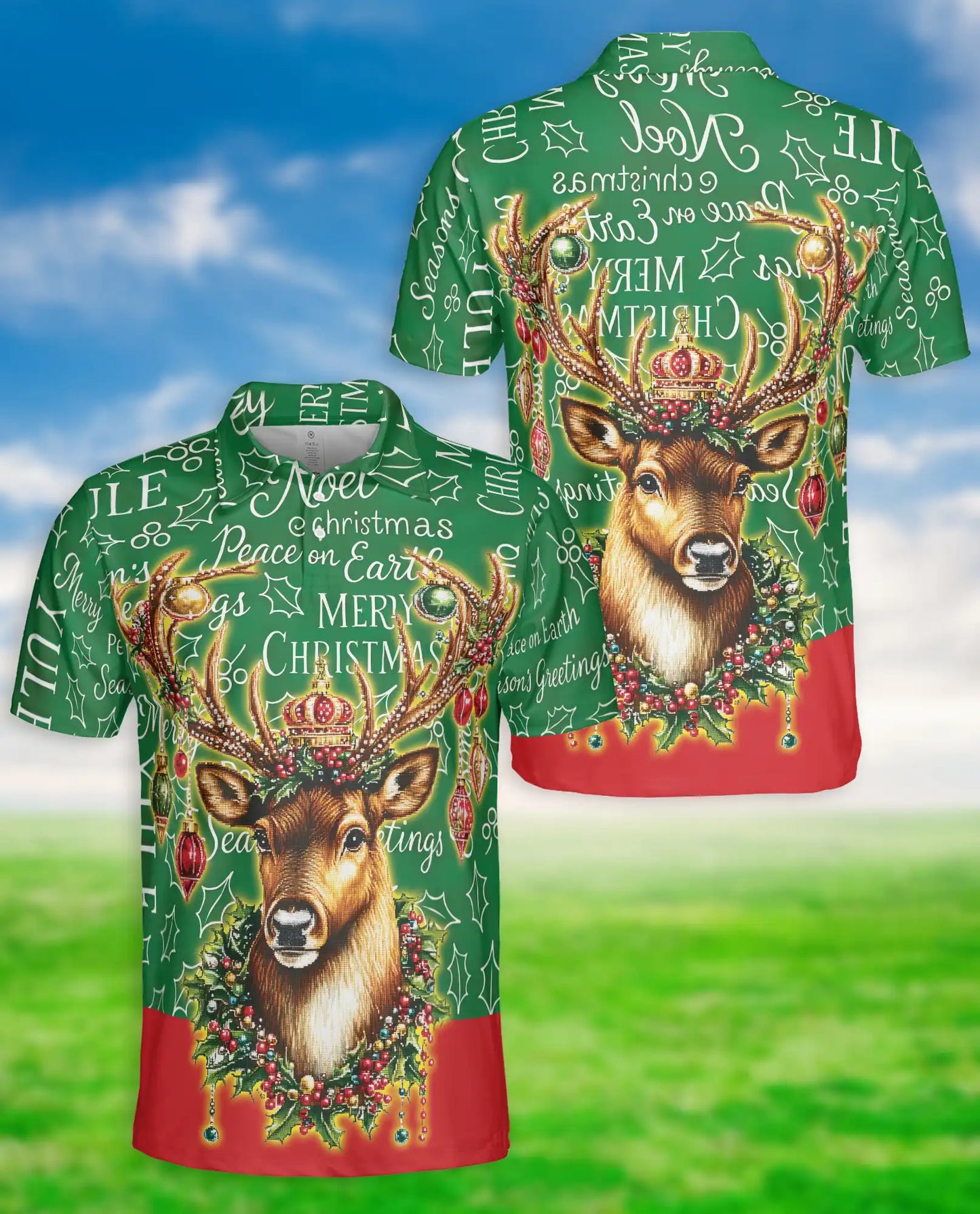 Christmas Reindeer 3D Polo Shirt for Men – Festive Deer Holiday Design | Azhobbyshop