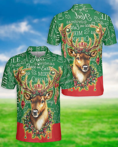 Christmas Reindeer 3D Polo Shirt for Men – Festive Deer Holiday Design | Azhobbyshop