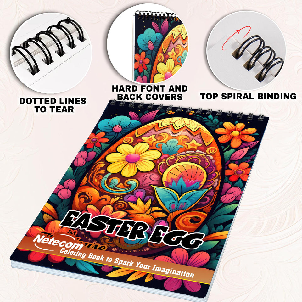 Easter Egg Spiral Bound Coloring Book, Explore 30 Captivating Coloring Pages, Showcasing Mandala Easter Eggs with Exquisite Patterns and Detail