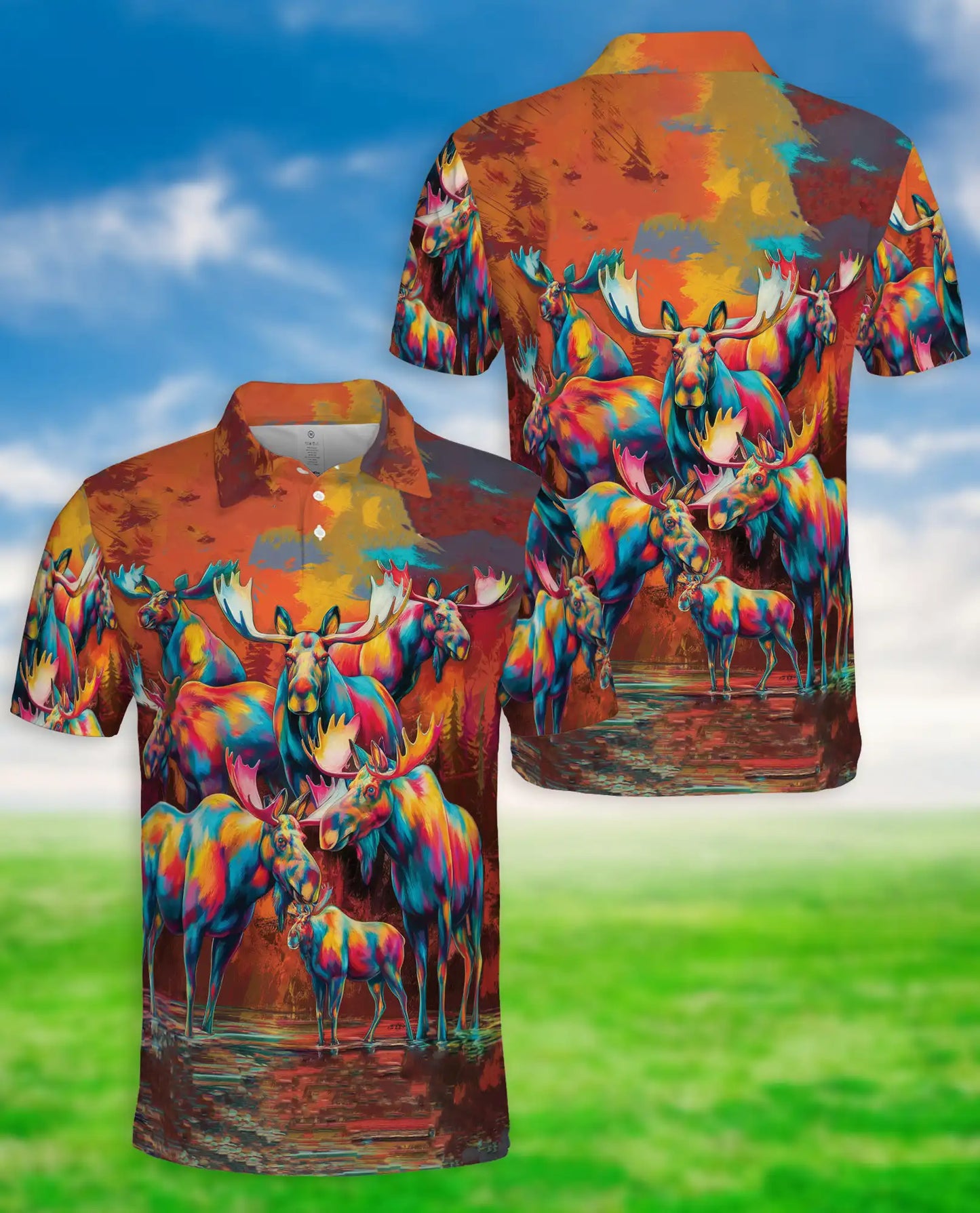 Colorful Moose Wildlife Polo Shirt | Azhobbyshop