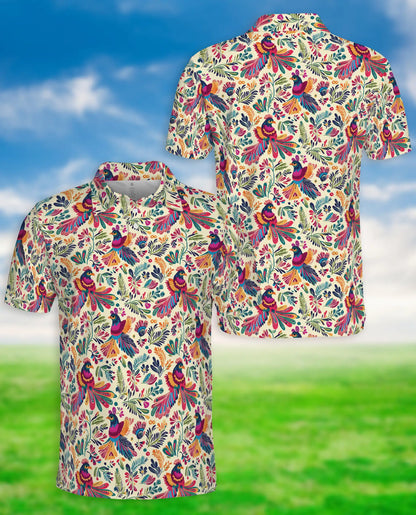 Colorful Bird Floral 3D Polo Shirt for Men – Vibrant Nature Pattern | Azhobbyshop