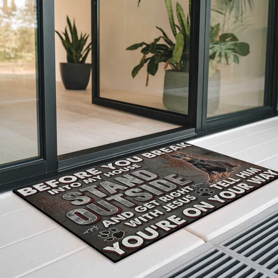 Personalized Doberman Warning Doormat – Custom Name Christian Mat