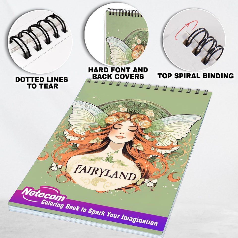 Fairyland Spiral Bound Coloring Book, Delight in 30 Shimmering Coloring Pages, Featuring Fairies with Glittering Wings and Delicate Fairy Dust