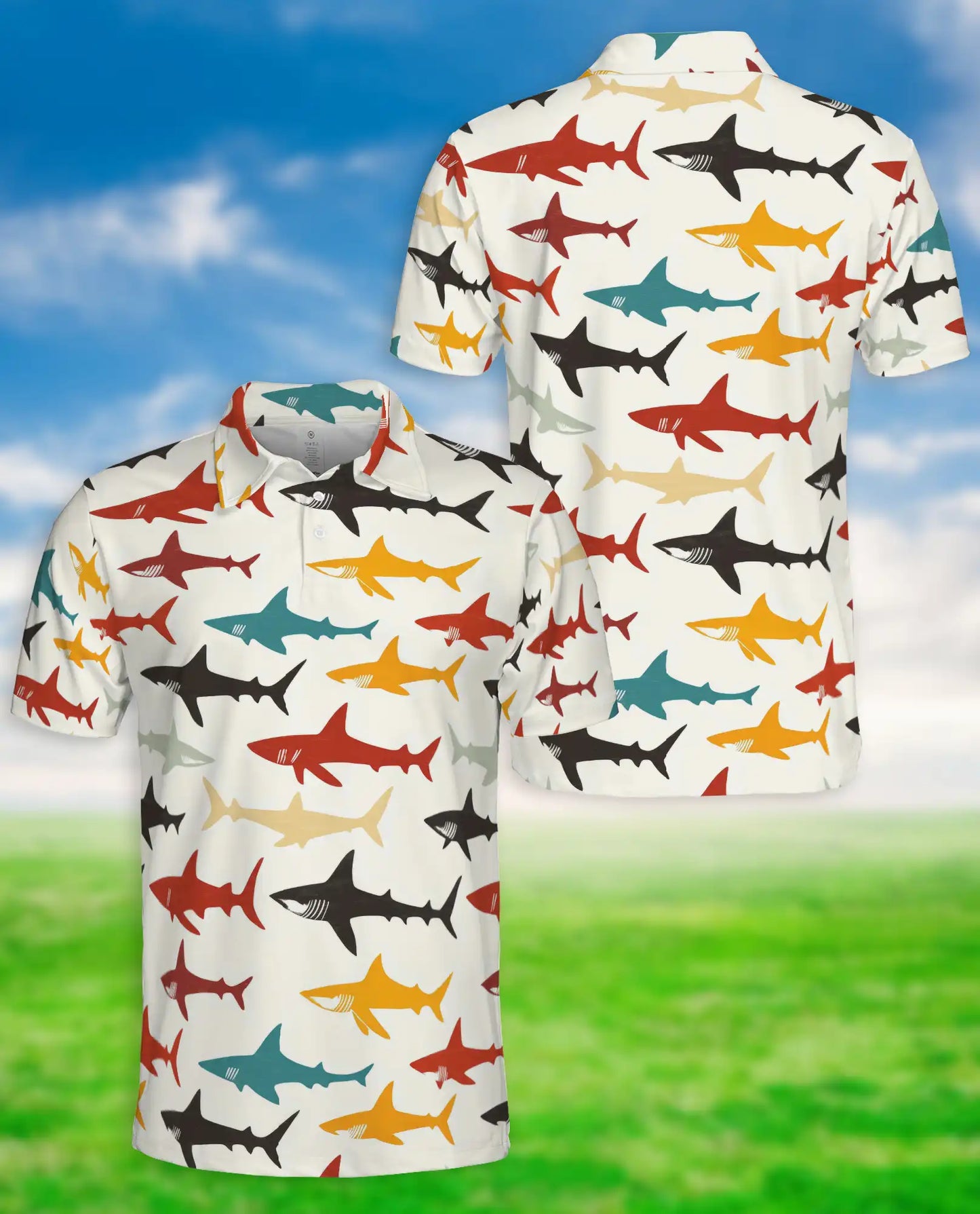 Colorful Shark Pattern Polo Shirt for Shark Lovers | Azhobbyshop