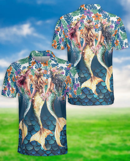 Triple Mermaid Tropical 3D Polo Shirt for Men – Floral Ocean Hawaiian Style | Azhobbyshop