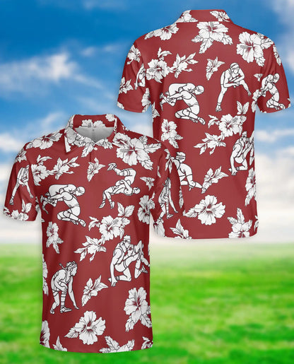 Wrestling Hawaiian 3D Polo Shirt for Men – Red Hibiscus Tropical Style | Azhobbyshop