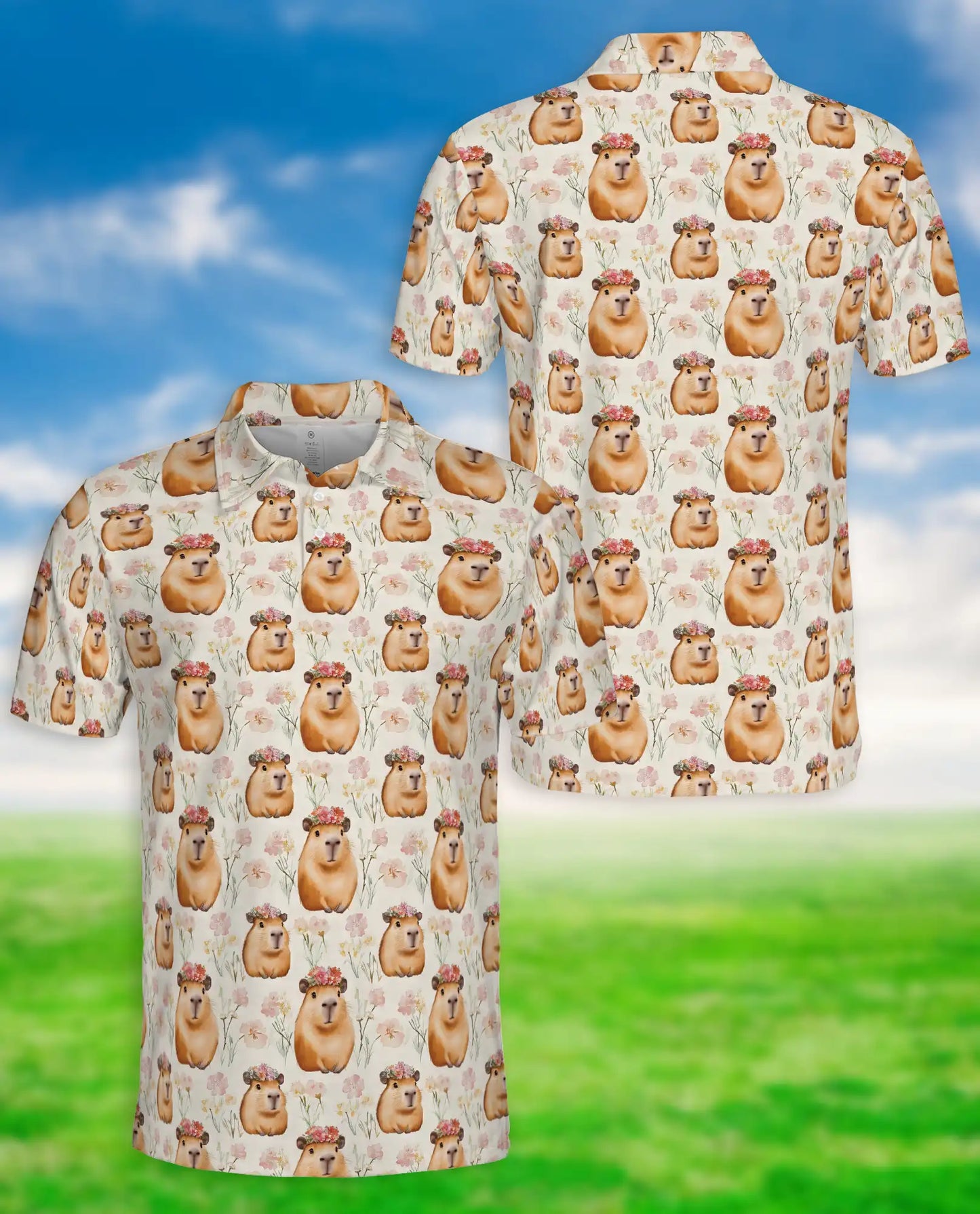 Cute Capybara Floral 3D Polo Shirt for Men – Funny Animal Pattern | Azhobbyshop