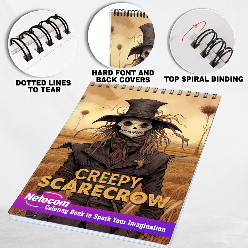 Creepy Scarecrow Spiral Bound Coloring Book, Rediscover Relaxation through the Macabre Beauty of Scarecrows in this Adult Coloring Book