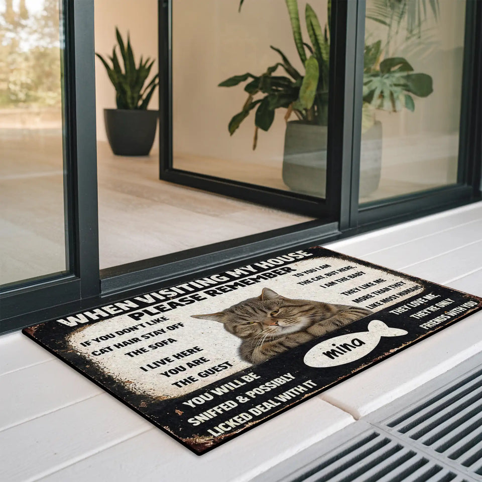 Personalized Cat House Rules Doormat – Custom Pet Name Mat