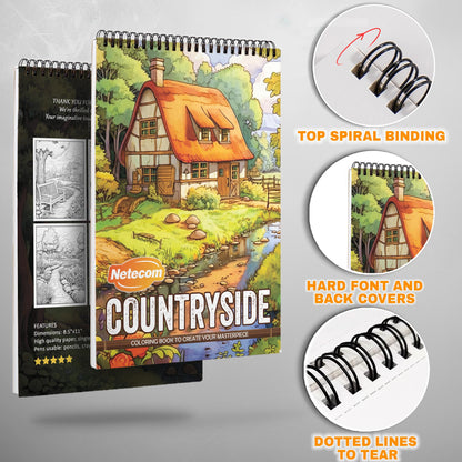 Countryside Spiral Bound Coloring Book, Tranquil Countryside Scenes for Peaceful Coloring, Ideal for Those Seeking Serenity and Natural Beauty