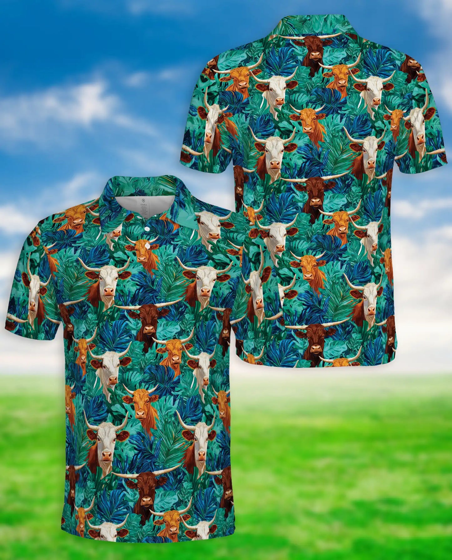 Texas Longhorn Cattle Polo Shirt – Western Ranch Hawaiian Style | Azhobbyshop