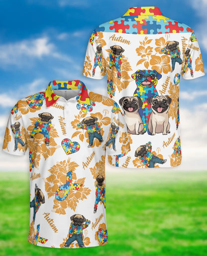Pug Autism Awareness 3D Polo Shirt for Men – Puzzle Dog Support Gift | Azhobbyshop