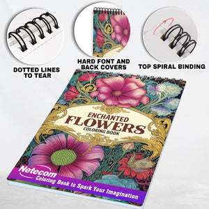 Enchanted Flowers Spiral Bound Coloring Book, Step into a World of Imagination with 25+ Whimsical Flower Illustrations | Relaxation, Mindfulness, and Fun for All Ages | Perfect Gift for Fantasy and Flower Fans