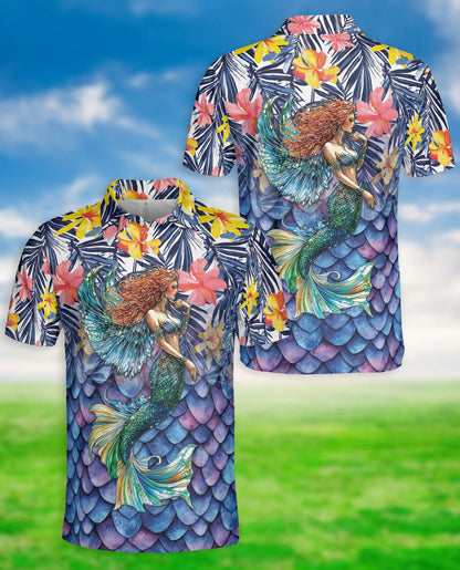 Mermaid Tropical 3D Polo Shirt for Men – Fantasy Ocean Hawaiian Style | Azhobbyshop