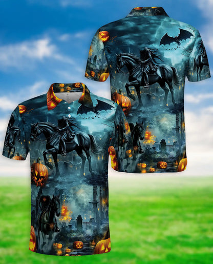 Halloween Dark Rider Horse Pumpkin Polo Shirt | Azhobbyshop