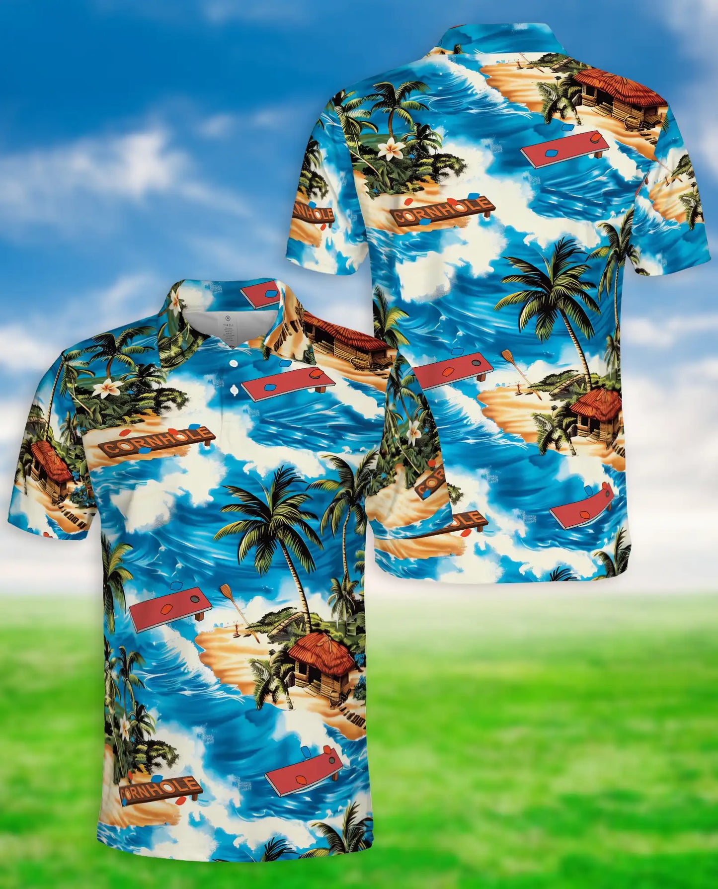 Cornhole Beach Polo Shirt – Tropical Island Game Summer 3D Print | Azhobbyshop