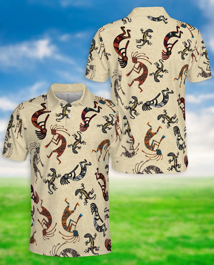 Tribal Kokopelli Lizard Polo Shirt – Native Art Style All Over Print | Azhobbyshop