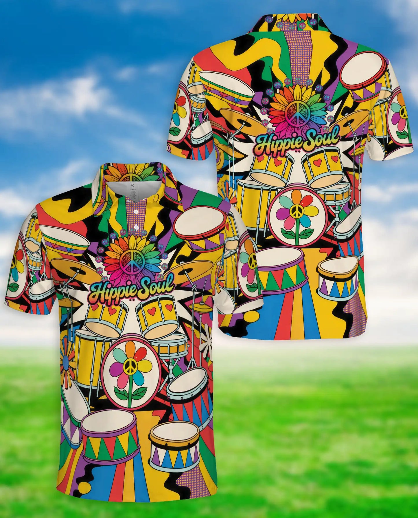 Love Drums Polo Shirt- Hippie Soul Music Festival Style | Azhobbyshop