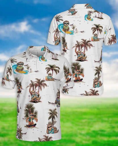Sloth Hawaiian 3D Polo Shirt for Men – Funny Tropical Beach Style | Azhobbyshop