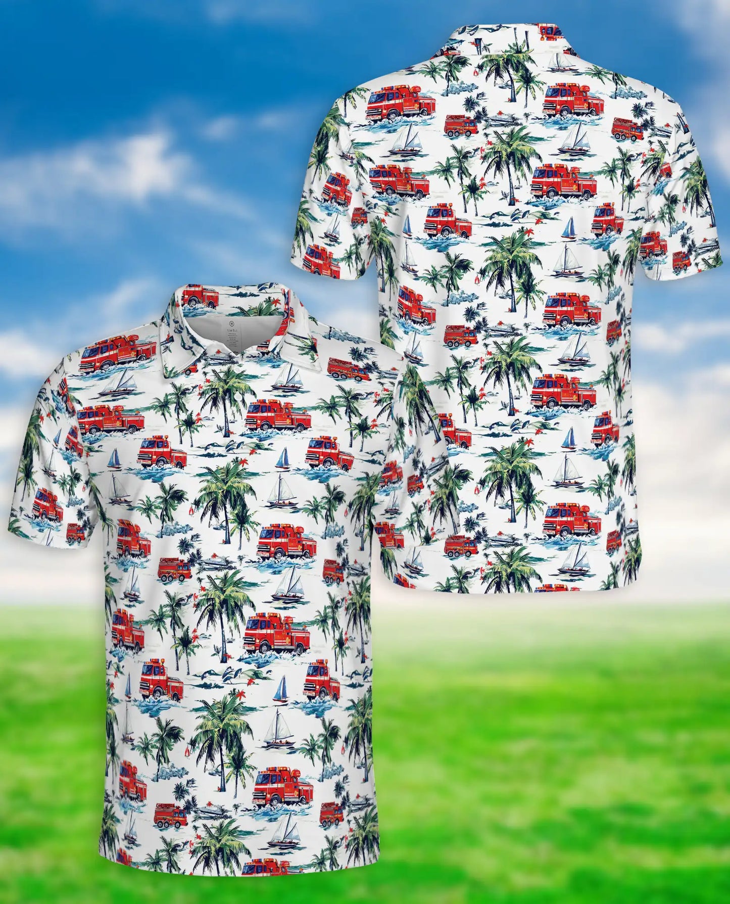 Fire Truck Friend Tropical Beach Polo Shirt | Azhobbyshop
