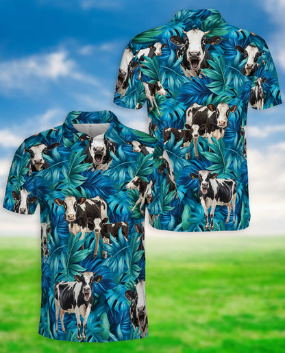 Cow Tropical 3D Polo Shirt for Men – Funny Farm Animal Hawaiian Style | Azhobbyshop