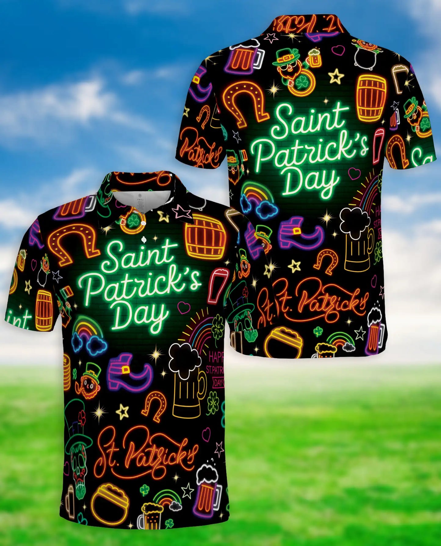 St Patrick’s Day Polo Shirt -Neon Irish Beer Party Shirt | Azhobbyshop