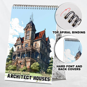 Architect Houses Spiral Bound Coloring Book, Explore 30 Captivating Coloring Pages, Showcasing Architect Houses that Inspire Imagination and Creativity