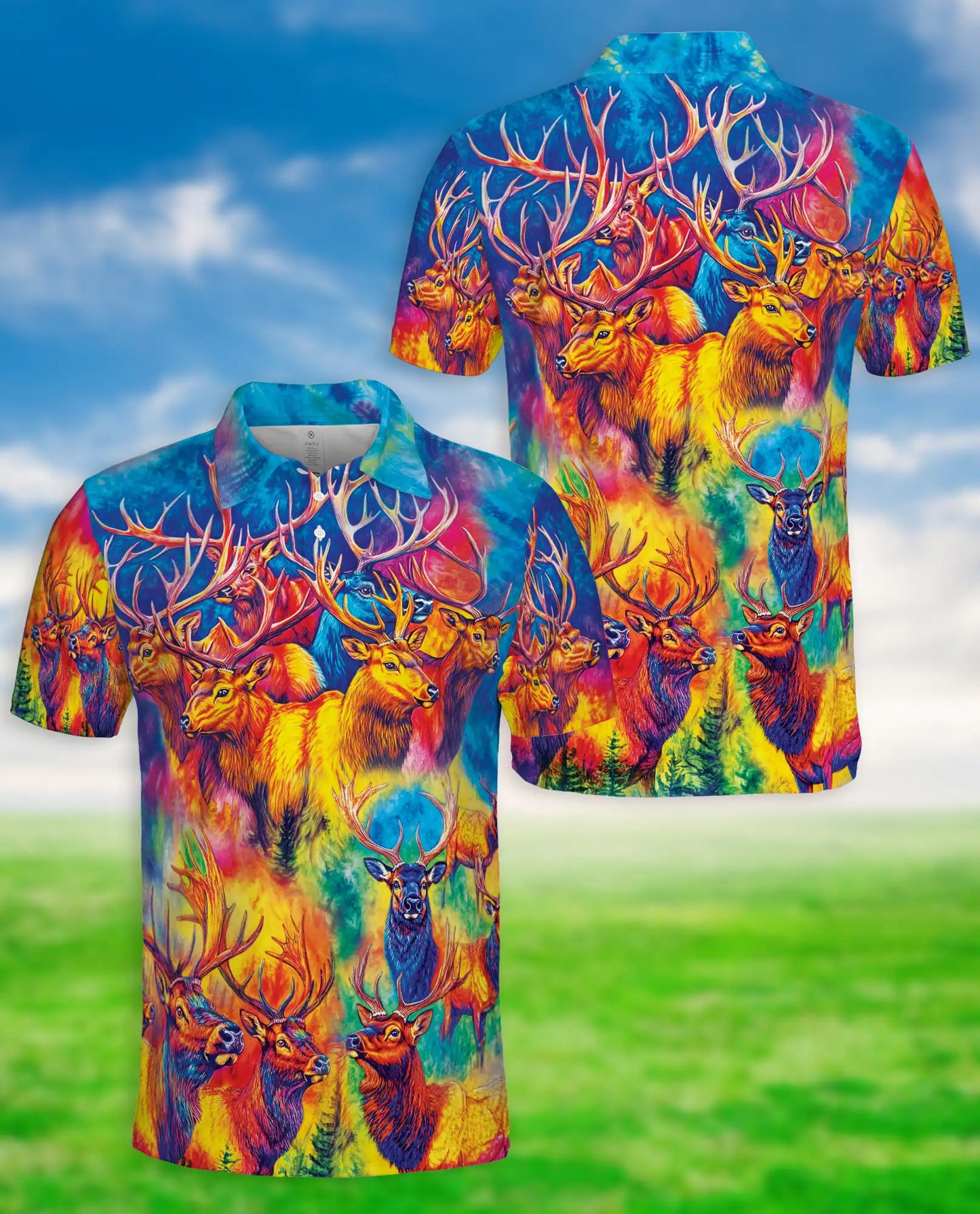 Colorful Elk Moose 3D Polo Shirt for Men – Psychedelic Wildlife Art Print | Azhobbyshop