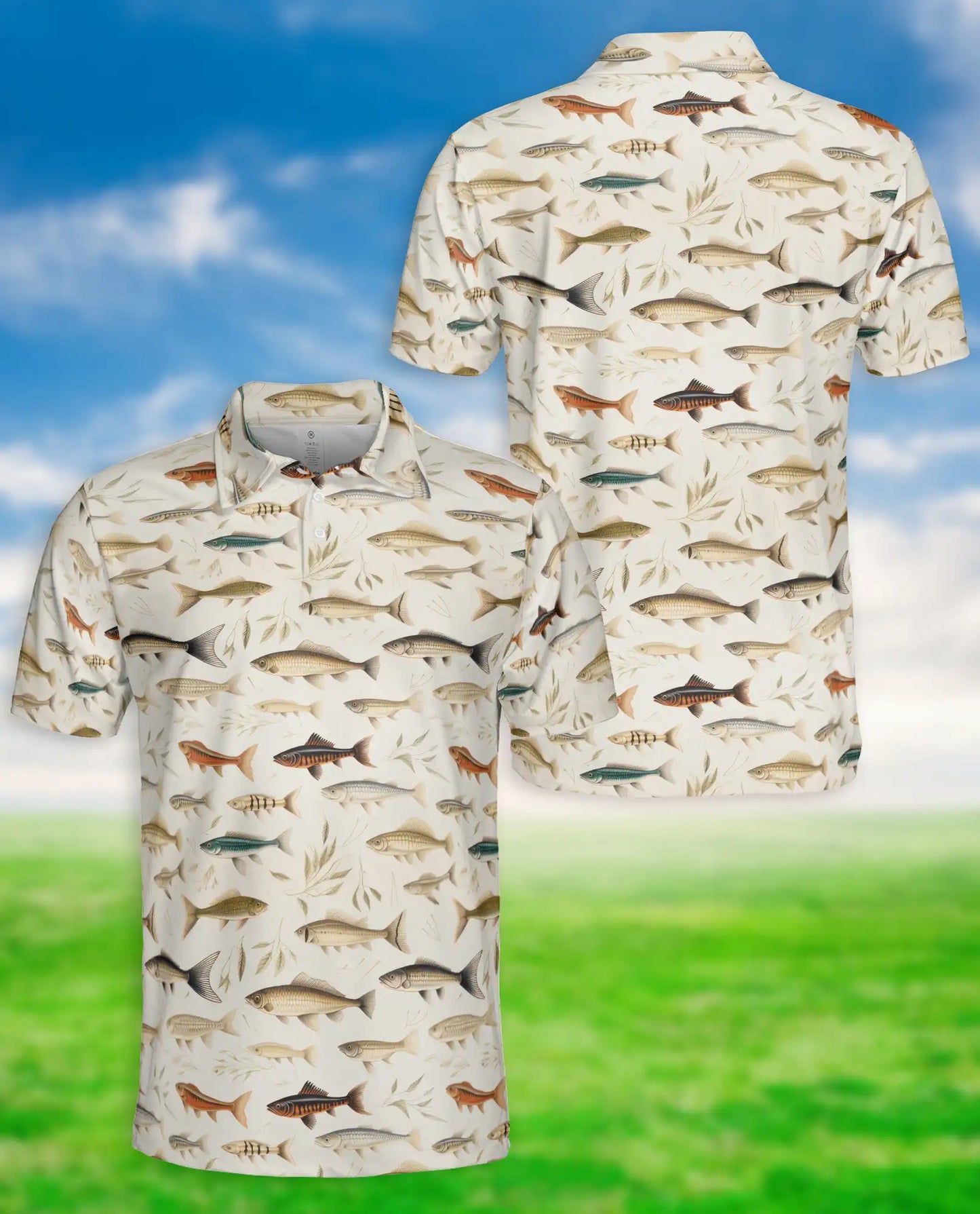 Vintage Fish Pattern 3D Polo Shirt for Men – Classic Fishing Style | Azhobbyshop