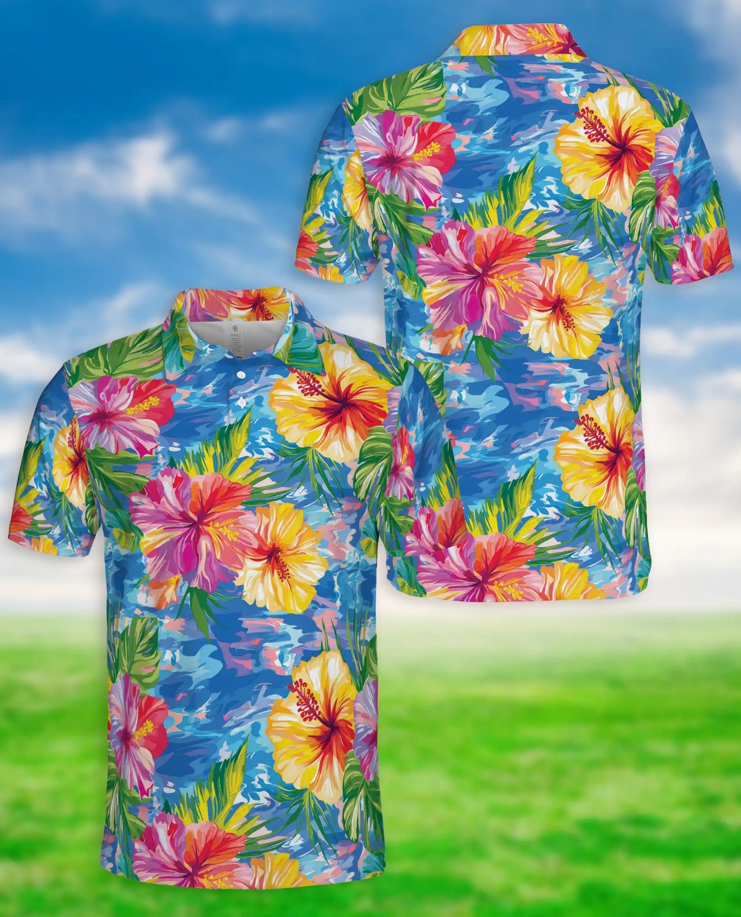 Hibiscus Seas Polo Shirt- Hawaiian Floral Tropical Style | Azhobbyshop