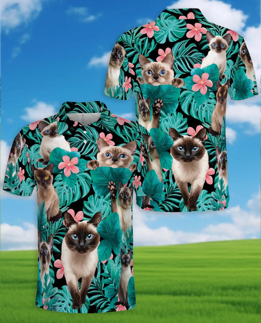 Siamese Cat Tropical Polo Shirt – Cute Hawaiian Cat Floral Design | Azhobbyshop