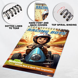 Racing Boys Spiral Bound Coloring Book, Engage with 30 Captivating Racing Boys Coloring Pages for an Adrenaline-Fueled Experience