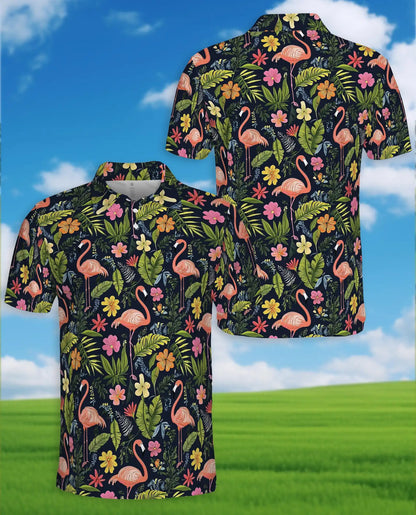 Flamingo Tropical 3D Polo Shirt for Men – Hawaiian Summer Beach Style | Azhobbyshop