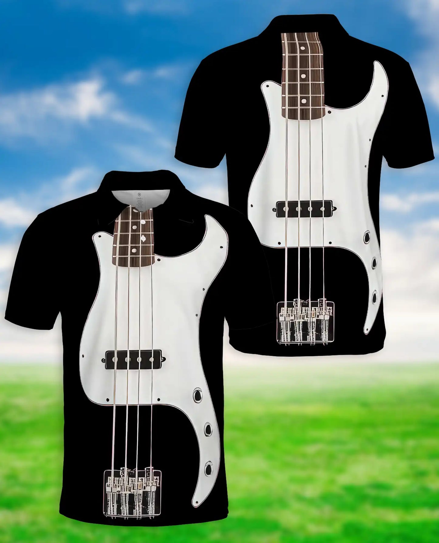 Bass Guitar 3D Polo Shirt for Men – Rock Music Player Style | Azhobbyshop