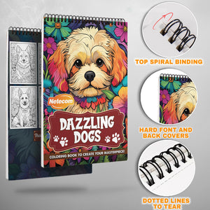 Dazzling Dogs Spiral Bound Coloring Book, Captivating Dog Scenes for Animal Lovers, Ideal for Canine Admirers and Artistic Fun