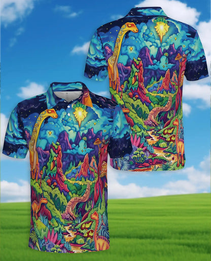 Psychedelic Dinosaur 3D Polo Shirt for Men – Fantasy Jurassic Colorful Art | Azhobbyshop