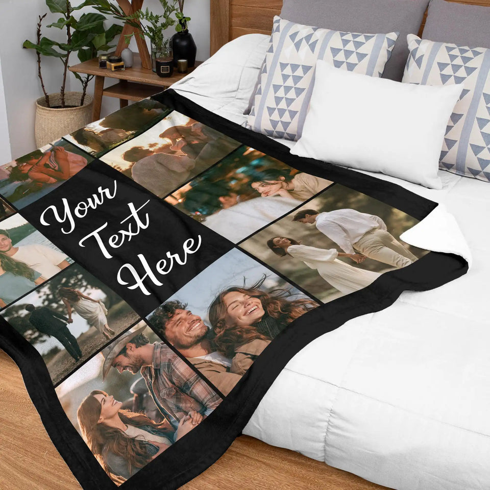Custom Photo Blanket –  Personalized 1st Anniversary Birthday Gifts For Wife Her Him Couple Gifts