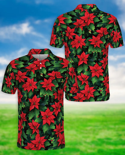 Poinsettia Floral Polo Shirt – Red Green Holiday Flower Print | Azhobbyshop