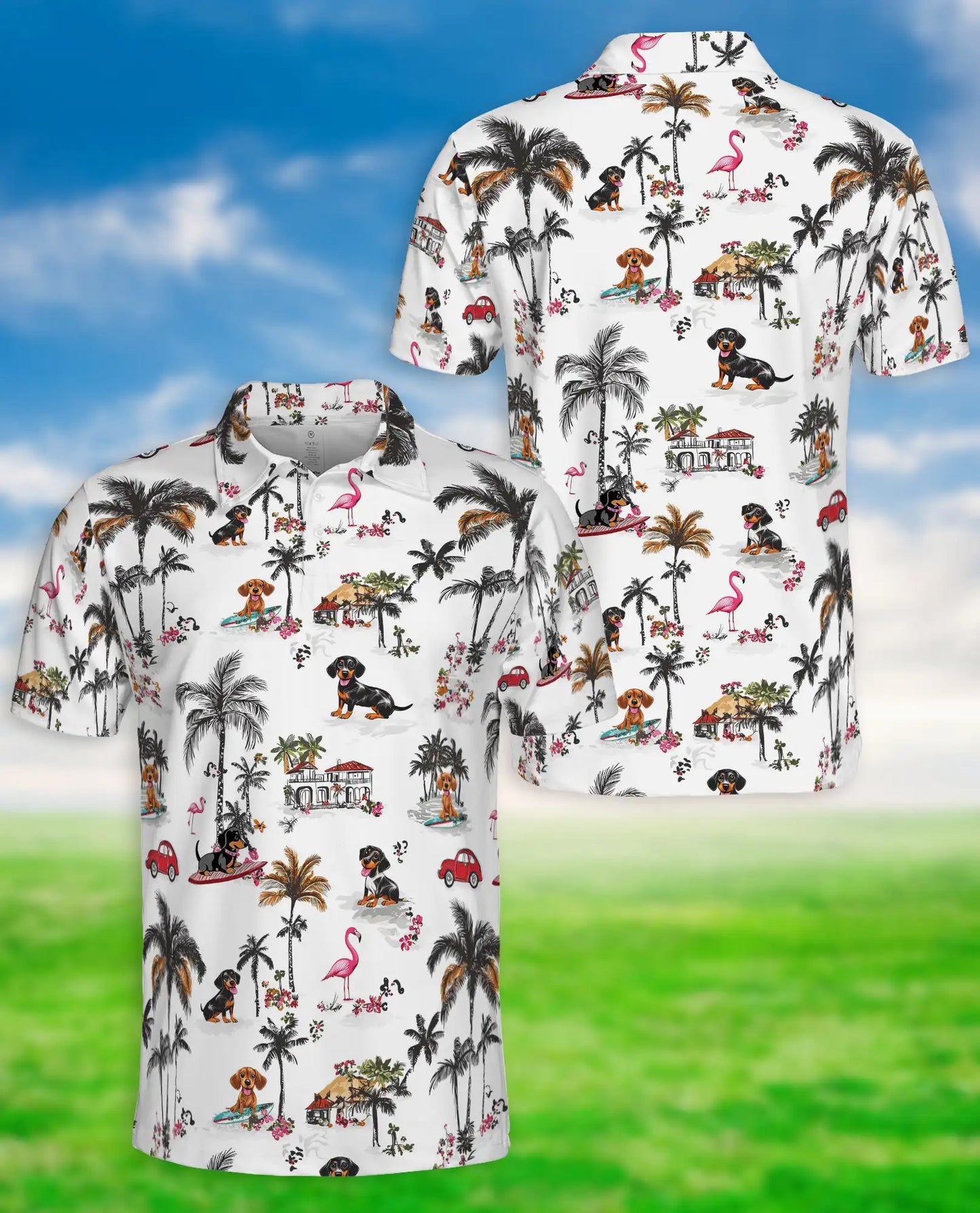 Dachshund Hawaiian 3D Polo Shirt for Men – Tropical Dog Beach Style | Azhobbyshop