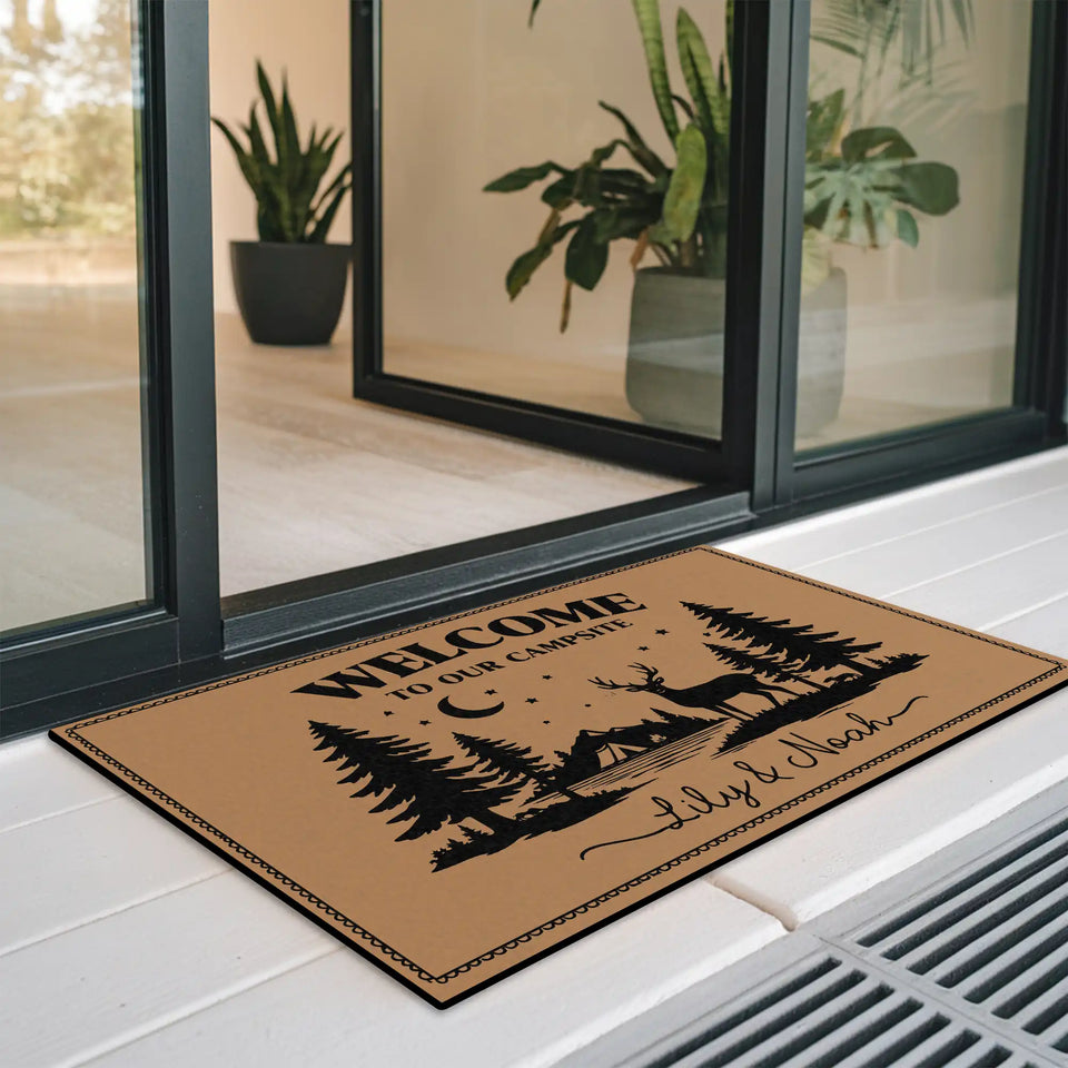 Personalized Campsite Doormat – Custom Couple Names Welcome Mat