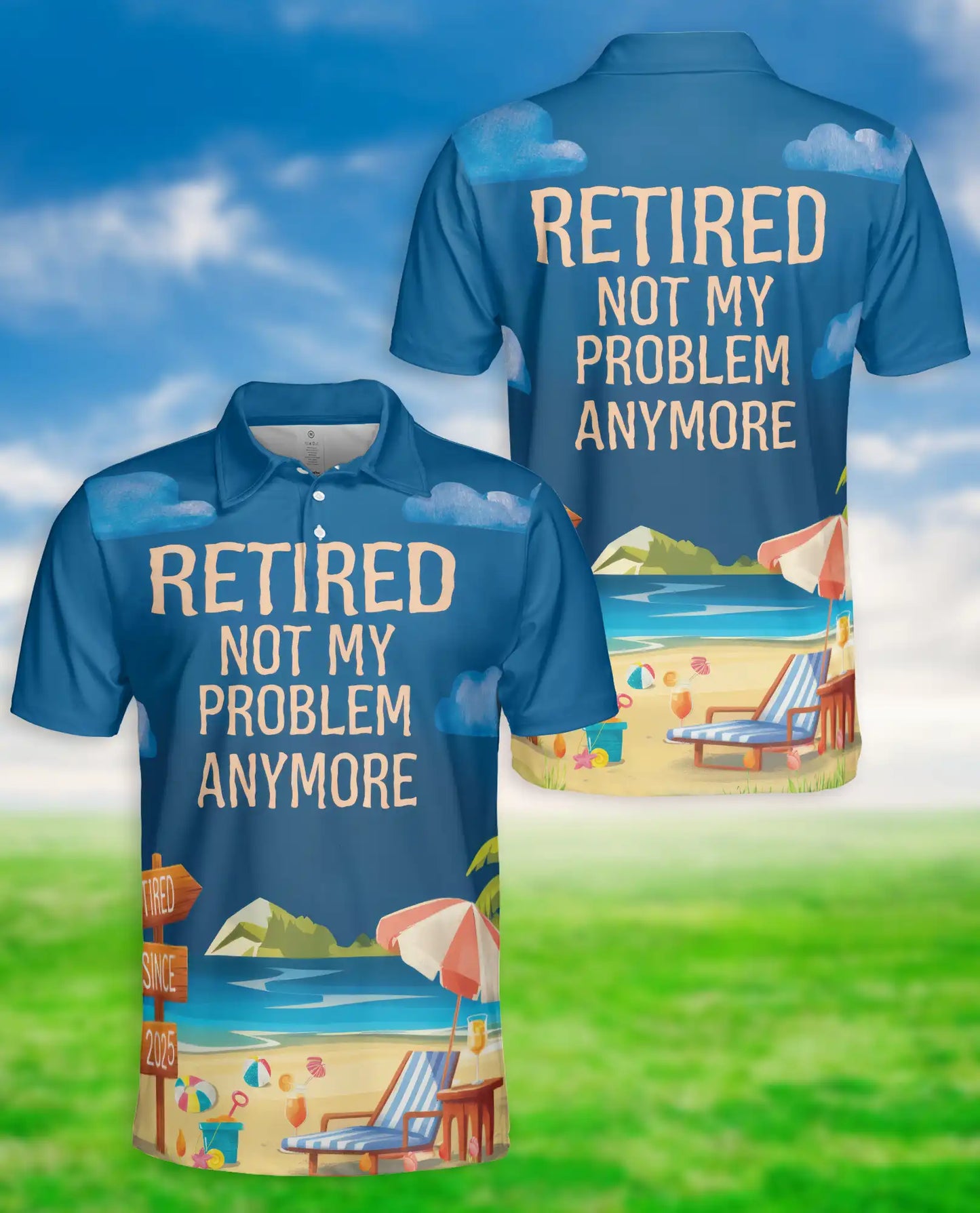 Retired 3D Polo Shirt for Men – Funny Retirement Beach Vacation Gift | Azhobbyshop